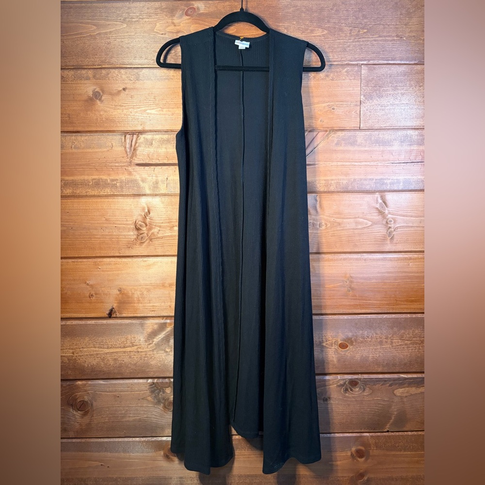 Sleeveless Duster Cardigan Black Ribbed Medium